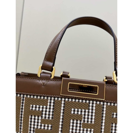 Replica Shopper Fendi X-Tote in lana pied de poule con ricamo FF 8BH374 Marrone Replica Shopper Fendi X-Tote in lana pied de poule con ricamo FF 8BH374 Marrone