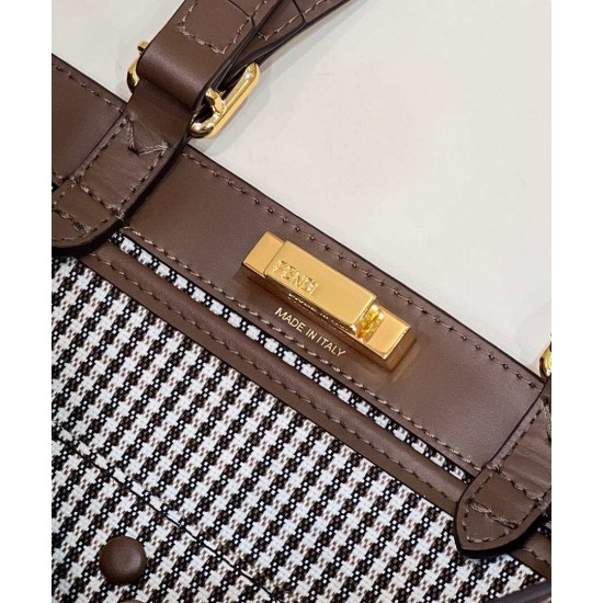 Replica Shopper Fendi X-Tote in lana pied de poule con ricamo FF 8BH374 Marrone Replica Shopper Fendi X-Tote in lana pied de poule con ricamo FF 8BH374 Marrone