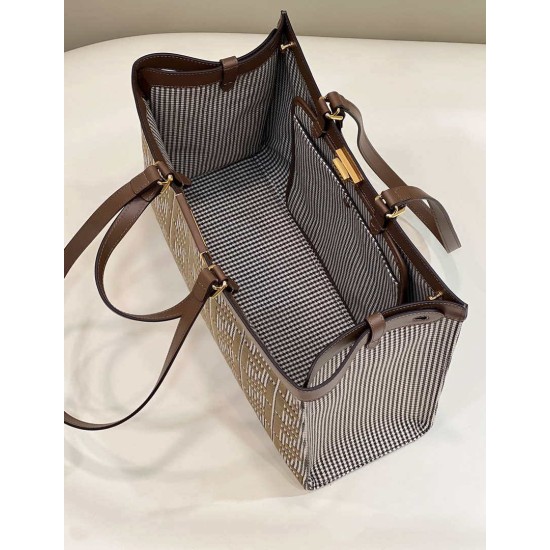 Replica Shopper Fendi X-Tote in lana pied de poule con ricamo FF 8BH374 Marrone Replica Shopper Fendi X-Tote in lana pied de poule con ricamo FF 8BH374 Marrone