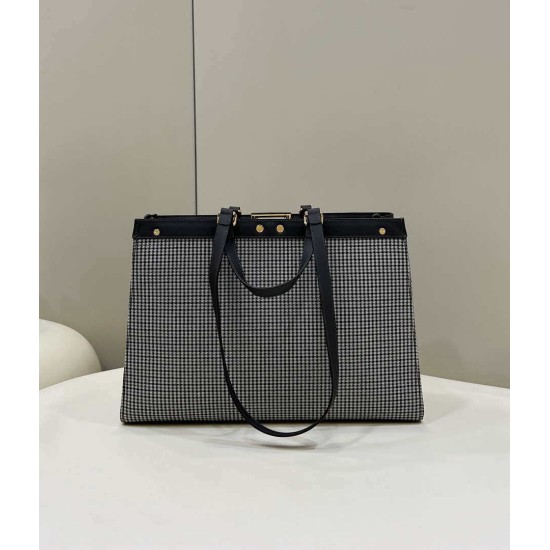 Replica Shopper Fendi X-Tote in lana pied de poule con ricamo FF 8BH374 Grigia Replica Shopper Fendi X-Tote in lana pied de poule con ricamo FF 8BH374 Grigia