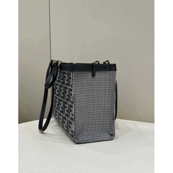 Replica Shopper Fendi X-Tote in lana pied de poule con ricamo FF 8BH374 Grigia Replica Shopper Fendi X-Tote in lana pied de poule con ricamo FF 8BH374 Grigia