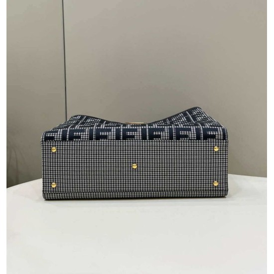 Replica Shopper Fendi X-Tote in lana pied de poule con ricamo FF 8BH374 Grigia Replica Shopper Fendi X-Tote in lana pied de poule con ricamo FF 8BH374 Grigia