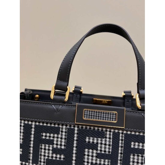 Replica Shopper Fendi X-Tote in lana pied de poule con ricamo FF 8BH374 Grigia Replica Shopper Fendi X-Tote in lana pied de poule con ricamo FF 8BH374 Grigia
