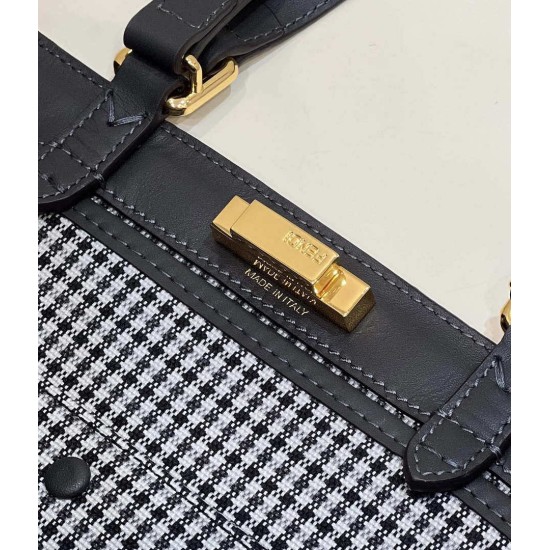 Replica Shopper Fendi X-Tote in lana pied de poule con ricamo FF 8BH374 Grigia Replica Shopper Fendi X-Tote in lana pied de poule con ricamo FF 8BH374 Grigia