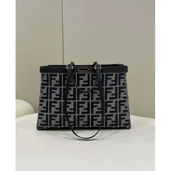 Replica Shopper Fendi X-Tote in lana pied de poule con ricamo FF 8BH374 Grigia Replica Shopper Fendi X-Tote in lana pied de poule con ricamo FF 8BH374 Grigia