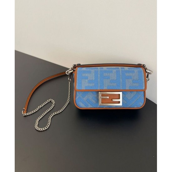 Replica Fendi Baguette Mini Bag 8BS017 ricamo motivo FF denim Blu Replica Fendi Baguette Mini Bag 8BS017 ricamo motivo FF denim Blu