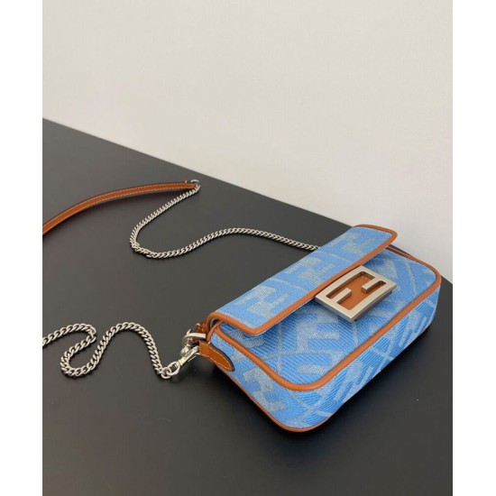 Replica Fendi Baguette Mini Bag 8BS017 ricamo motivo FF denim Blu Replica Fendi Baguette Mini Bag 8BS017 ricamo motivo FF denim Blu