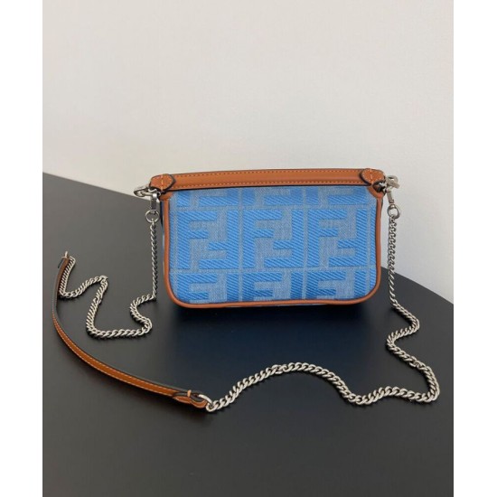 Replica Fendi Baguette Mini Bag 8BS017 ricamo motivo FF denim Blu Replica Fendi Baguette Mini Bag 8BS017 ricamo motivo FF denim Blu