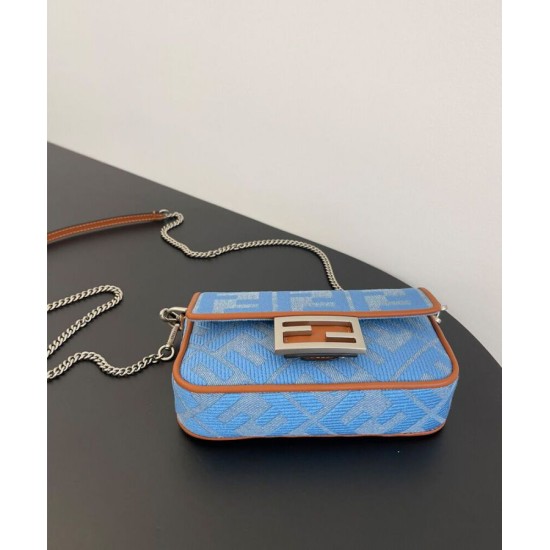 Replica Fendi Baguette Mini Bag 8BS017 ricamo motivo FF denim Blu Replica Fendi Baguette Mini Bag 8BS017 ricamo motivo FF denim Blu