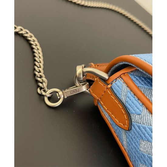 Replica Fendi Baguette Mini Bag 8BS017 ricamo motivo FF denim Blu Replica Fendi Baguette Mini Bag 8BS017 ricamo motivo FF denim Blu