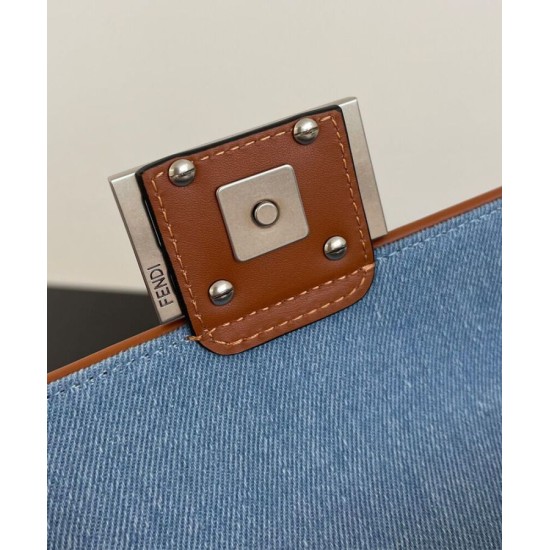 Replica Fendi Baguette Mini Bag 8BS017 ricamo motivo FF denim Blu Replica Fendi Baguette Mini Bag 8BS017 ricamo motivo FF denim Blu