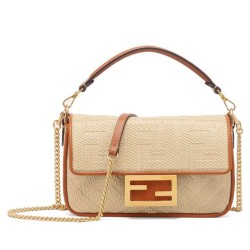 Fendi Baguette Mini Bag 8BS017 denim motivo FF ricamo Caffè