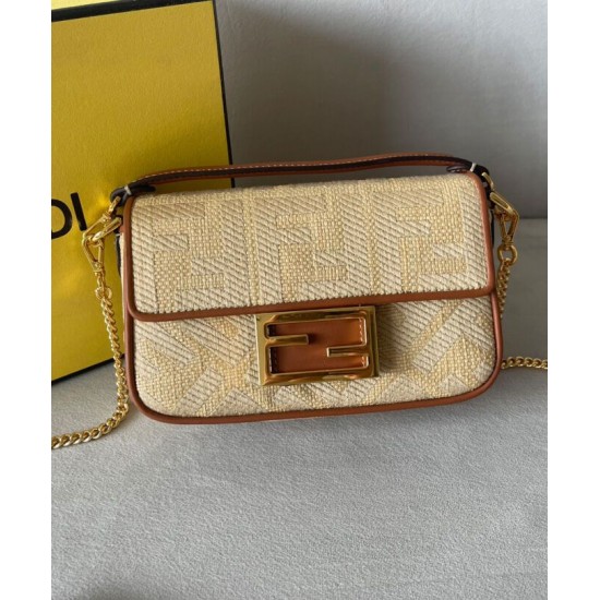 Replica Fendi Baguette Mini Bag 8BS017 denim motivo FF ricamo Caffè Replica Fendi Baguette Mini Bag 8BS017 denim motivo FF ricamo Caffè