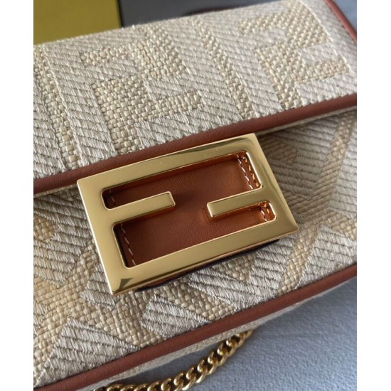 Replica Fendi Baguette Mini Bag 8BS017 denim motivo FF ricamo Caffè Replica Fendi Baguette Mini Bag 8BS017 denim motivo FF ricamo Caffè