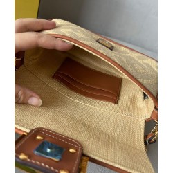 Fendi Baguette Mini Bag 8BS017 denim motivo FF ricamo Caffè Fendi Baguette Mini Bag 8BS017 denim motivo FF ricamo Caffè