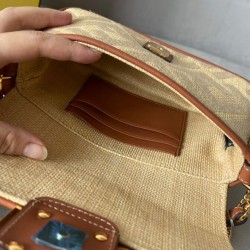 Fendi Baguette Mini Bag 8BS017 denim motivo FF ricamo Caffè
