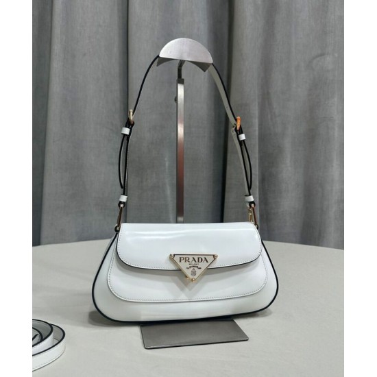 Replica Borsa a tracolla Prada in pelle spazzolata 1BD345 Bianca Replica Borsa a tracolla Prada in pelle spazzolata 1BD345 Bianca