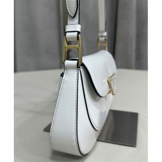 Replica Borsa a tracolla Prada in pelle spazzolata 1BD345 Bianca Replica Borsa a tracolla Prada in pelle spazzolata 1BD345 Bianca