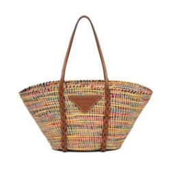 Borsa tote Prada in paglia e pelle 1BG312 Caffè