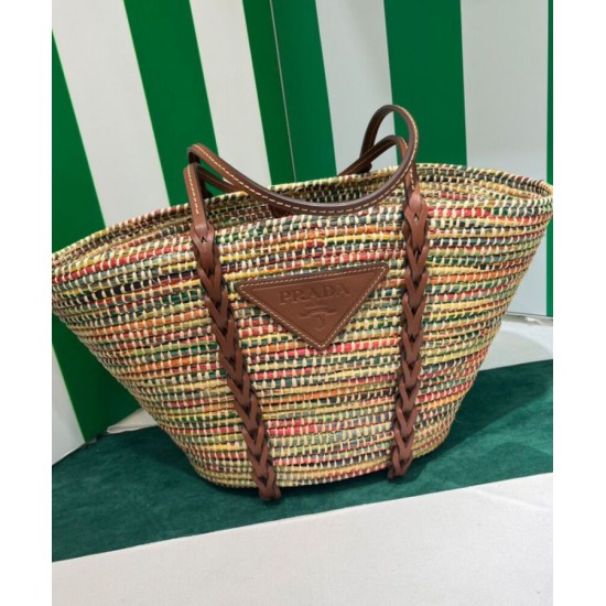 Replica Borsa tote Prada in paglia e pelle 1BG312 Caffè Replica Borsa tote Prada in paglia e pelle 1BG312 Caffè