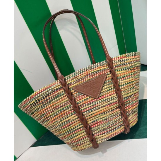 Replica Borsa tote Prada in paglia e pelle 1BG312 Caffè Replica Borsa tote Prada in paglia e pelle 1BG312 Caffè