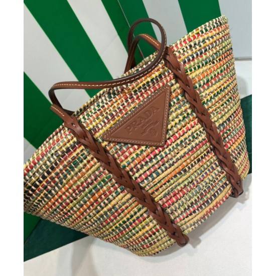 Replica Borsa tote Prada in paglia e pelle 1BG312 Caffè Replica Borsa tote Prada in paglia e pelle 1BG312 Caffè
