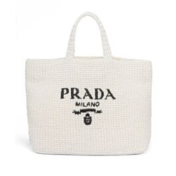 Borsa tote Prada all'uncinetto 1BG392 Crema