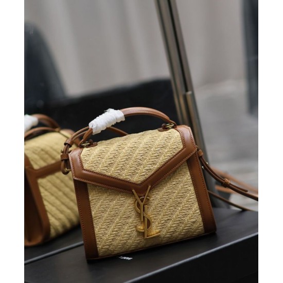 Replica Borsa YSL Saint Laurent Cassandra Mini Top Handle in rafia e pelle conciata al vegetale Caffè Replica Borsa YSL Saint Laurent Cassandra Mini Top Handle in rafia e pelle conciata al vegetale Caffè