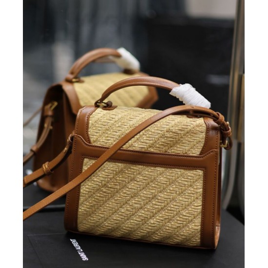 Replica Borsa YSL Saint Laurent Cassandra Mini Top Handle in rafia e pelle conciata al vegetale Caffè Replica Borsa YSL Saint Laurent Cassandra Mini Top Handle in rafia e pelle conciata al vegetale Caffè