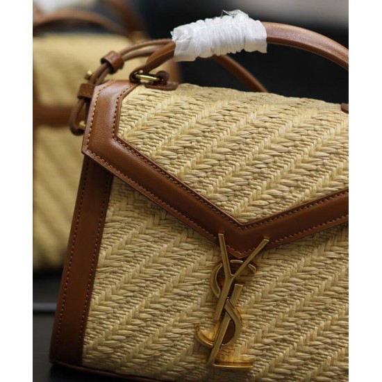 Replica Borsa YSL Saint Laurent Cassandra Mini Top Handle in rafia e pelle conciata al vegetale Caffè Replica Borsa YSL Saint Laurent Cassandra Mini Top Handle in rafia e pelle conciata al vegetale Caffè