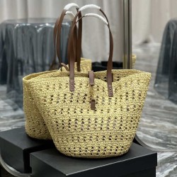 Borsa maxi Panier YSL Saint Laurent in rafia color albicocca