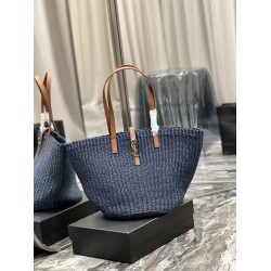 Borsa maxi Panier YSL Saint Laurent in rafia blu navy