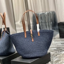 Borsa maxi Panier YSL Saint Laurent in rafia blu navy