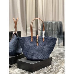 Borsa maxi Panier YSL Saint Laurent in rafia blu navy
