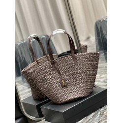 Borsa maxi Panier YSL Saint Laurent 693242 in rafia marrone scuro