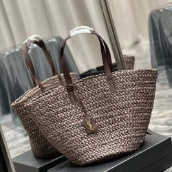 Borsa maxi Panier YSL Saint Laurent 693242 in rafia marrone scuro