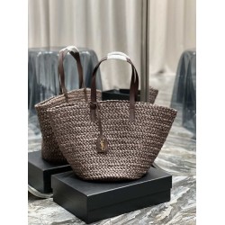Borsa maxi Panier YSL Saint Laurent 693242 in rafia marrone scuro