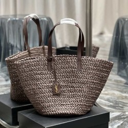 Borsa maxi Panier YSL Saint Laurent 693242 in rafia marrone scuro