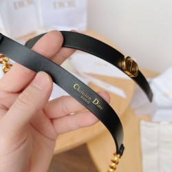 Cintura Dior Caro 15MM in pelle di vitello e catena Nera