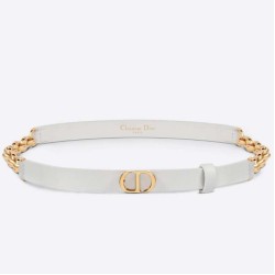 Cintura Dior Caro 15MM in pelle di vitello e catena Bianca