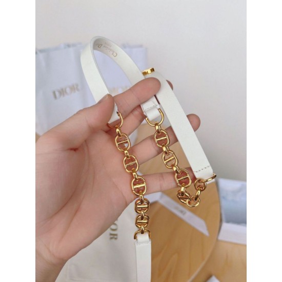 Replica Cintura Dior Caro 15MM in pelle di vitello e catena Bianca Replica Cintura Dior Caro 15MM in pelle di vitello e catena Bianca