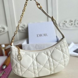 Borsa a tracolla Dior CD Lounge Pelle di agnello Macrocannage bianca