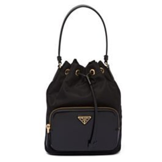 Replica Borsa Prada Re-Nylon e pelle spazzolata 1BH038 Nera