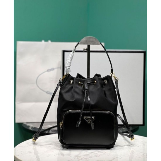Replica Borsa Prada Re-Nylon e pelle spazzolata 1BH038 Nera
