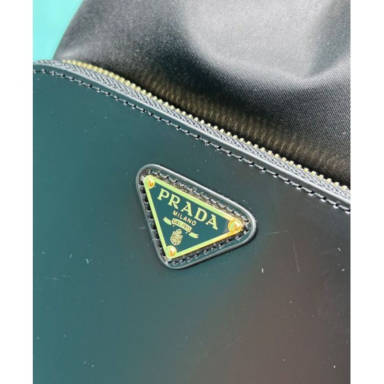 Replica Borsa Prada Re-Nylon e pelle spazzolata 1BH038 Nera