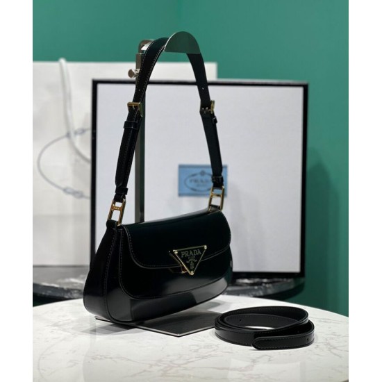 Replica Borsa a tracolla Prada in pelle spazzolata 1BD345 Nera Replica Borsa a tracolla Prada in pelle spazzolata 1BD345 Nera