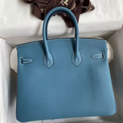Borsa Hermes Birkin 25 Retourne Blu Jean Clemence