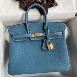 Borsa Hermes Birkin 25 Retourne Blu Jean Clemence
