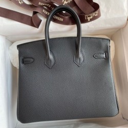 Borsa Hermes Birkin 25 Retourne fatta a mano nera Clemence