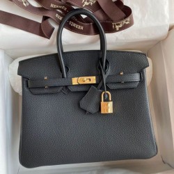 Borsa Hermes Birkin 25 Retourne fatta a mano nera Clemence